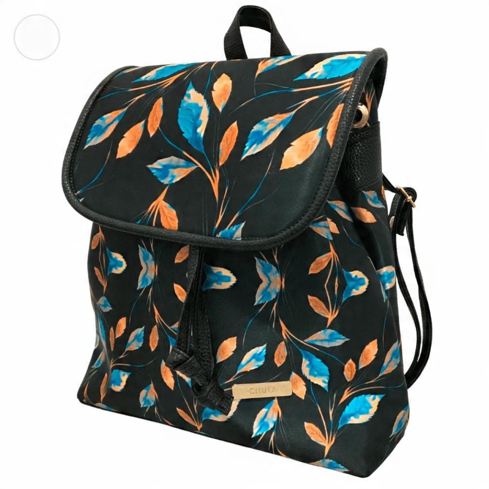 Chula Leaf Print Backpack | Black Multicolor | Made in Mexico | Boho Backpack